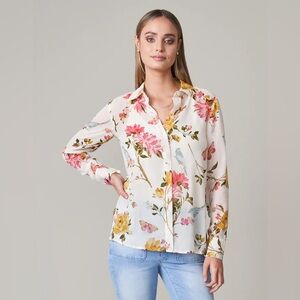 New Spartina 449 Small Arden Silk Blouse Babbie's Store Bird Floral Cream
